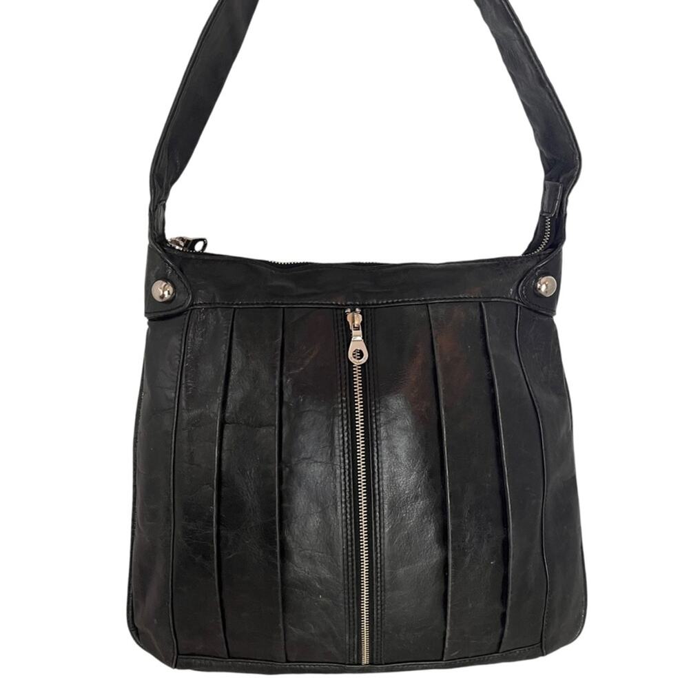 Christopher Kon Black Leather Shoulder Bag Hobo Slouchy Zipper Purse Mobwife